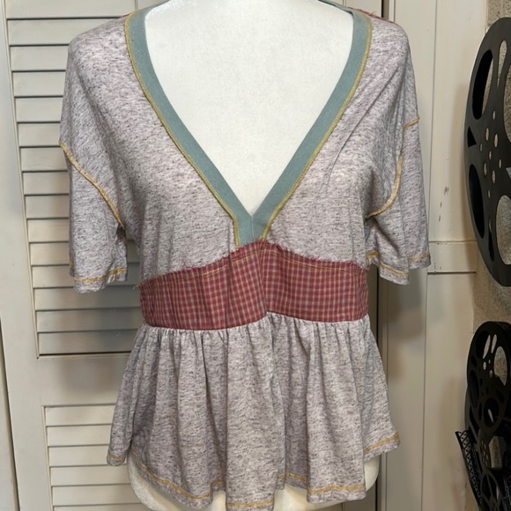 NWT HEM & THREAD Hampton top small with raw ham and mixed fabric style